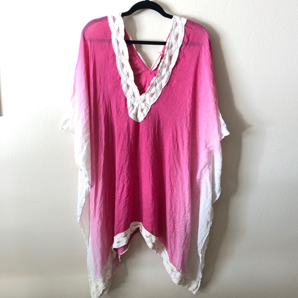 Soft Surroundings Tunic Poncho Pink Ombre Linen - Picture 2 of 10